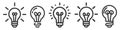 Creative idea flat line icon set, pack, collection. Brain in lightbulb vector illustration.
