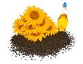 Creative idea flower of a sunflower, seeds and oil Royalty Free Stock Photo