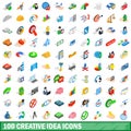 100 creative idea icons set, isometric 3d style Royalty Free Stock Photo