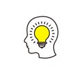 Creative idea image set with human head, brain, light bulb.