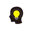 Creative idea image set with human head, brain, light bulb. Royalty Free Stock Photo