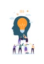 Creative Idea, Imagination, Innovation Concept with Light Bulb. Business People Characters Working Together on Project Royalty Free Stock Photo