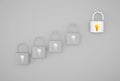 Creative idea and innovation. Outstanding white key unlock with light bulb icon standing one different from the others. Successful Royalty Free Stock Photo