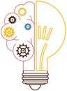 Creative idea and inspiration concept. Light bulb and gears outline as symbol of new startup Royalty Free Stock Photo