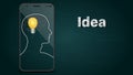Creative idea light bulb brain on mobile on Chalkboard background as think and brainstorm concept. vector illustration Royalty Free Stock Photo
