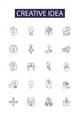 Creative idea line vector icons and signs. concept, imaginative, inspiration, original, ingenious, groundbreaking