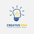 Creative idea logo with head and bulb. Thinker design concept