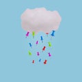 Creative idea made with cloud and push pins as rain isolated against bright blue background