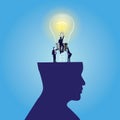 Creative idea mind concept, businessman having light bulb inside his head, innovation in business