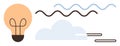 Creative idea representation with lightbulb, abstract wave lines, and a cloud concept Royalty Free Stock Photo
