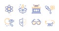 Creative idea, Shop and Uv protection icons set. Chemistry atom, Sunglasses and Search signs. Vector
