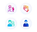 Creative idea, Teamwork and Clapping hands icons set. Engineer sign. Startup, Man with woman, Clap. Vector