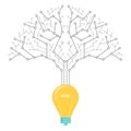 Creative idea. The tech tree grew out of a light bulb. Vector illustration.