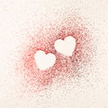 Creative idea of two hearts made of red shiny glitter on bright background. Royalty Free Stock Photo