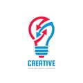 Creative idea - vector logo template concept illustration. Lightbulb and arrows icon. Electric lamp positive symbol. Royalty Free Stock Photo