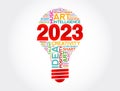 2023 Creative Ideas bulb word cloud collage, concept background Royalty Free Stock Photo