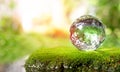 Creative ideas of earth day or save energy and environment. Crystal ball sign for sustainable. Royalty Free Stock Photo