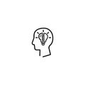 Creative ideas icon. Half brain and bulb in head. Vector on isolated white background. EPS 10