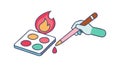 Creative Ignition: Paint Palette, Brush, & Flame Icon, vector design Generative AI Royalty Free Stock Photo