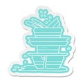 cartoon sticker of a stack of dirty plates