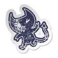 distressed old sticker of a kawaii cute demon