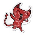 distressed sticker cartoon of cute kawaii red demon Royalty Free Stock Photo