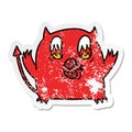 distressed sticker cartoon of cute kawaii red demon Royalty Free Stock Photo