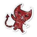 distressed sticker cartoon of a kawaii cute demon Royalty Free Stock Photo