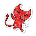 distressed sticker cartoon of a kawaii cute demon Royalty Free Stock Photo