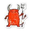 distressed sticker of a cartoon little devil Royalty Free Stock Photo