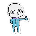 distressed sticker of a cartoon weird bald spaceman giving thumbs up