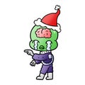 gradient cartoon of a big brain alien crying and pointing wearing santa hat Royalty Free Stock Photo
