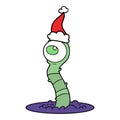 line drawing of a alien swamp monster wearing santa hat