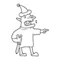 line drawing of a goblin with knife wearing santa hat
