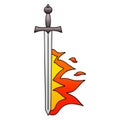 quirky gradient shaded cartoon flaming sword