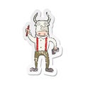 retro distressed sticker of a cartoon bull man