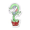 retro distressed sticker of a cartoon carnivorous plant