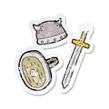 retro distressed sticker of a cartoon medieval warrior objects