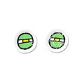 retro distressed sticker of a cartoon narrowed alien eyes