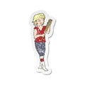 retro distressed sticker of a cartoon pretty punk girl with baseball bat
