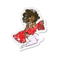 retro distressed sticker of a cartoon woman changing