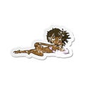 retro distressed sticker of a cartoon woman posing in underwear