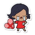 sticker of a cartoon girl crying over valentines Royalty Free Stock Photo