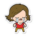 sticker of a cartoon girl crying Royalty Free Stock Photo