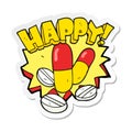 sticker of a cartoon happy pills