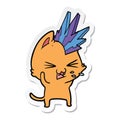 sticker of a cartoon punk rock cat hissing