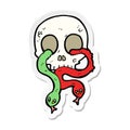 sticker of a cartoon skull with snakes