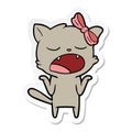 sticker of a cartoon yawning cat shrugging shoulders