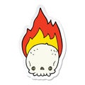 sticker of a spooky cartoon flaming skull