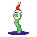 textured cartoon of a alien swamp monster wearing santa hat